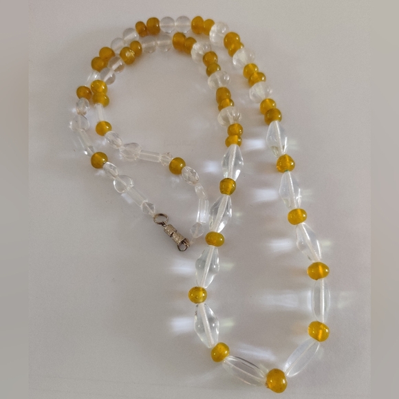 Vintage Czech Amber and Clear Glass Necklace - Picture 4 of 16